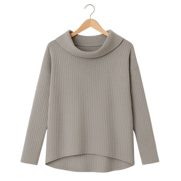 LUCKY BRAND Gray Waffle Knit Cowl Neck Sweater - Size Medium - Picture 1 of 5